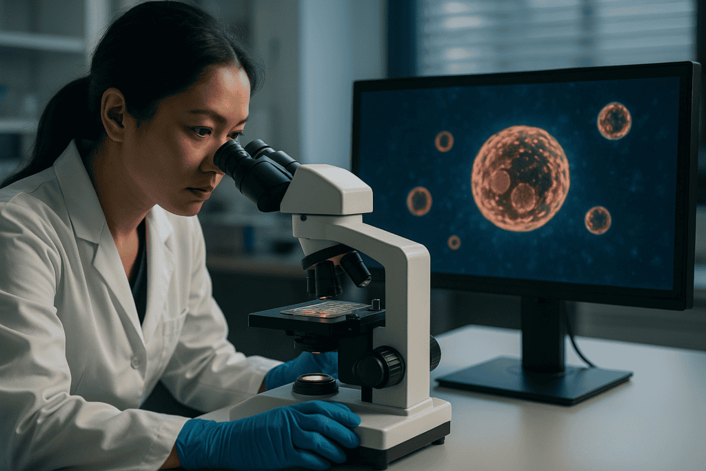 Microscope ZenCELL hibou analysant des cellules dans un laboratoire.