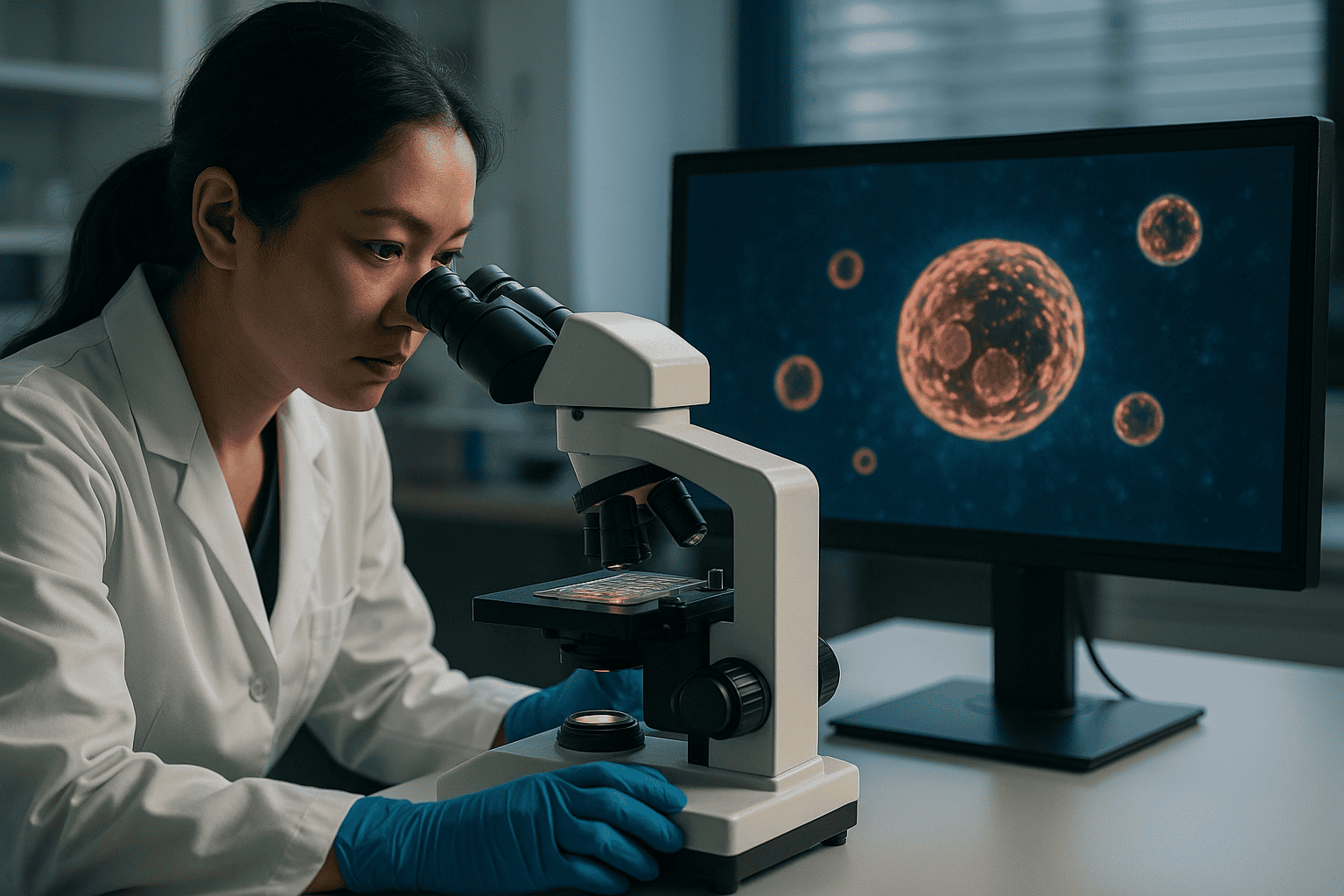Microscope ZenCELL hibou analysant des cellules dans un laboratoire.