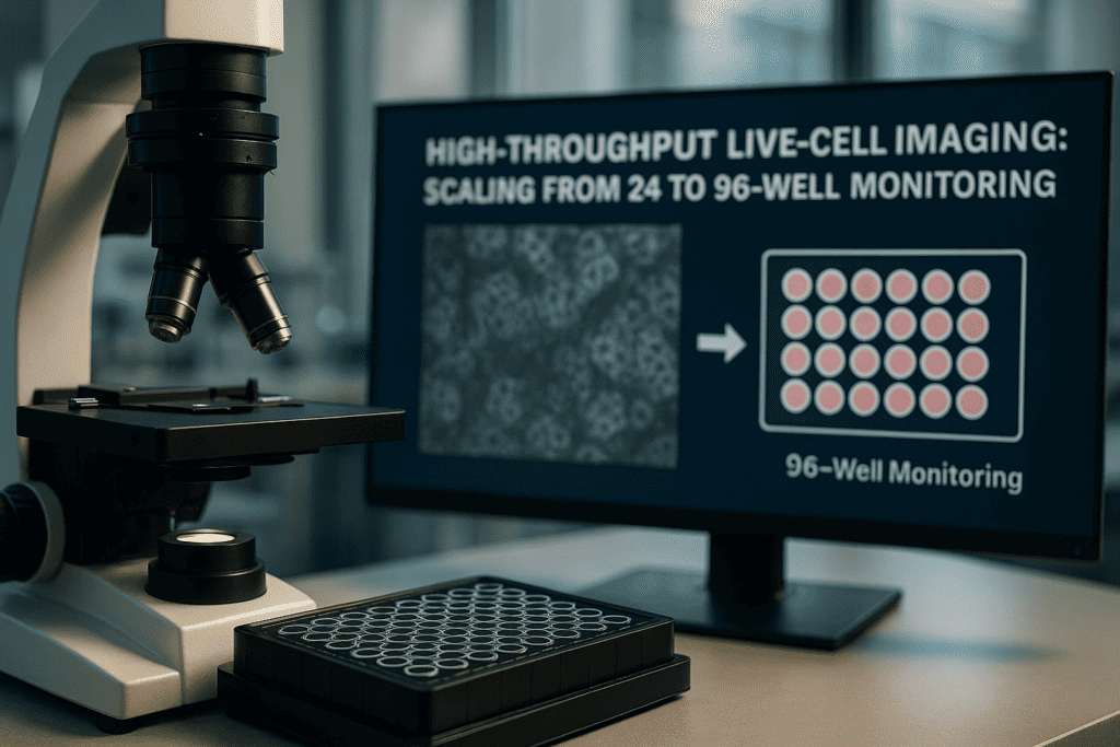 High-throughput live-cell imaging system for 96-well monitoring and cellular analysis.