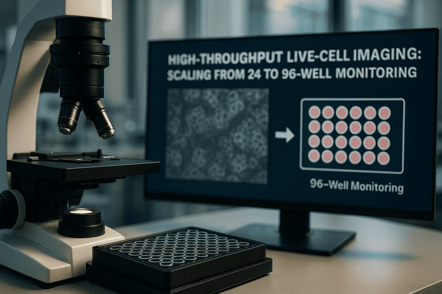 High-throughput live-cell imaging system for 96-well monitoring and cellular analysis.