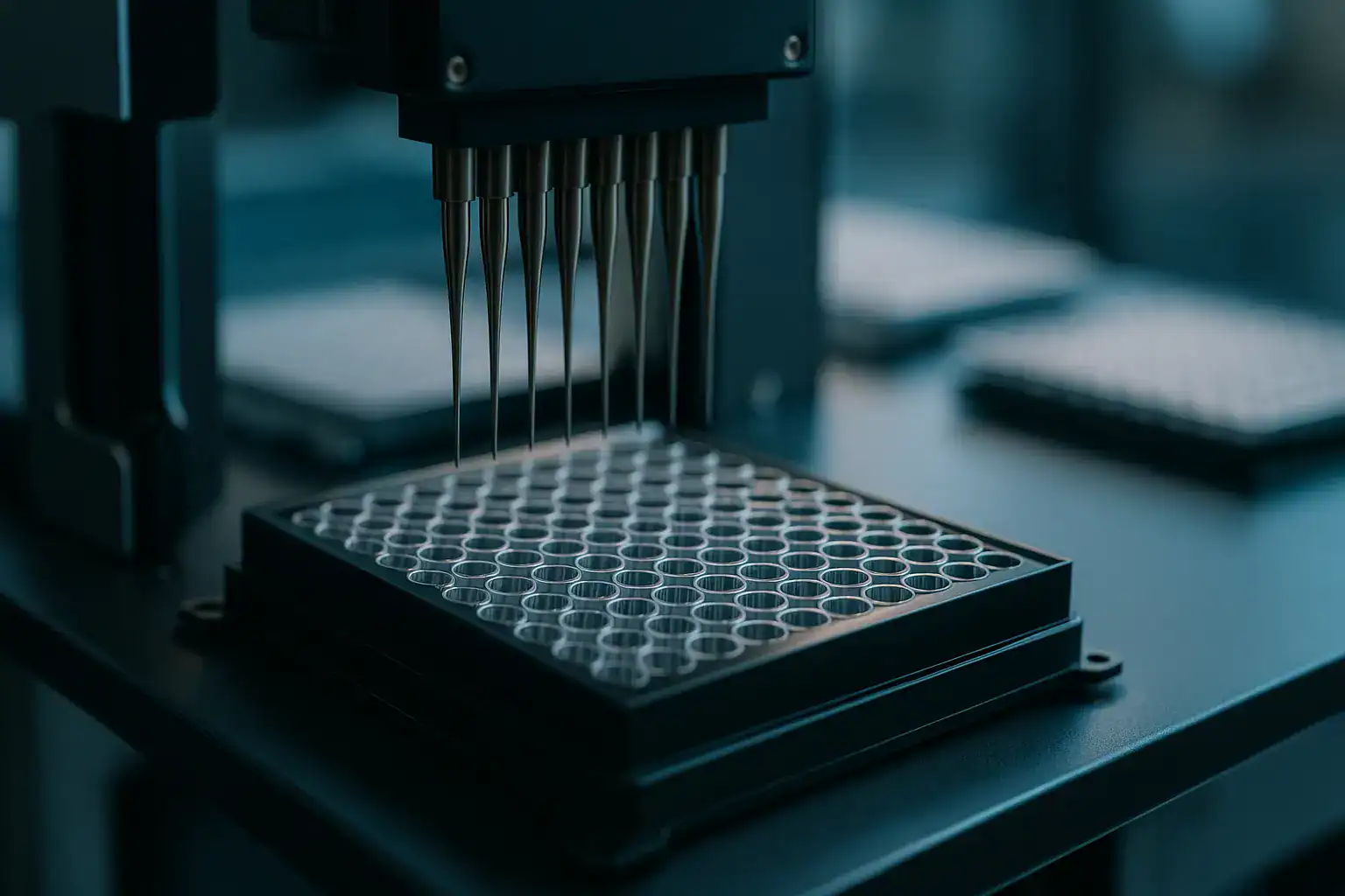 High-precision laboratory pipetting robot for scientific research and testing.
