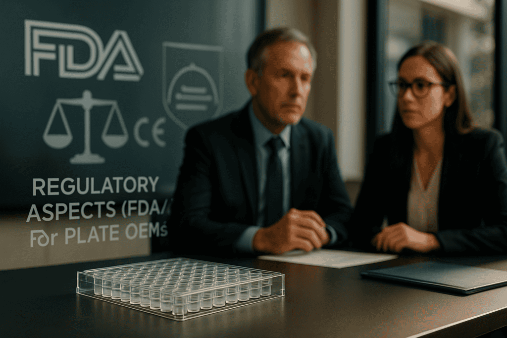 FDA regulatory compliance and testing in a professional laboratory setting with two experts discussi.